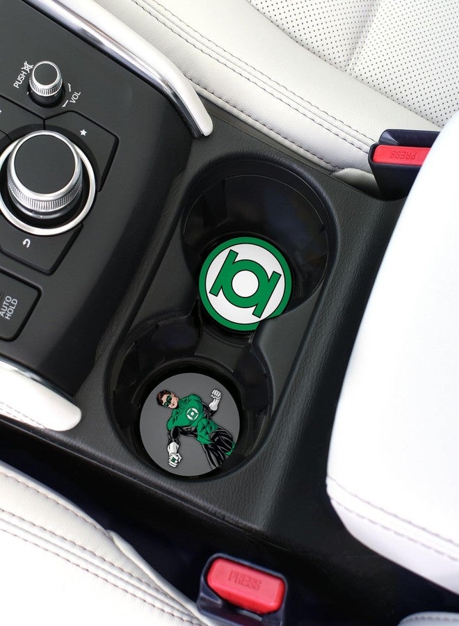 Elektroplate قواعد أكواب سيراميك للسيارات من إليكتروبليت، مرخصة رسميًا من دي سي كوميكس، بتصميم شخصية غرين لانترن وشعارها (قطر 2.6 بوصة) | مناسبة لجميع أنواع السيارات والشاحنات وسيارات الدفع الرباعي وغيرها | ماصة للماء، مانعة للانزلاق، متينة | طقم من قطعتين - Image 2